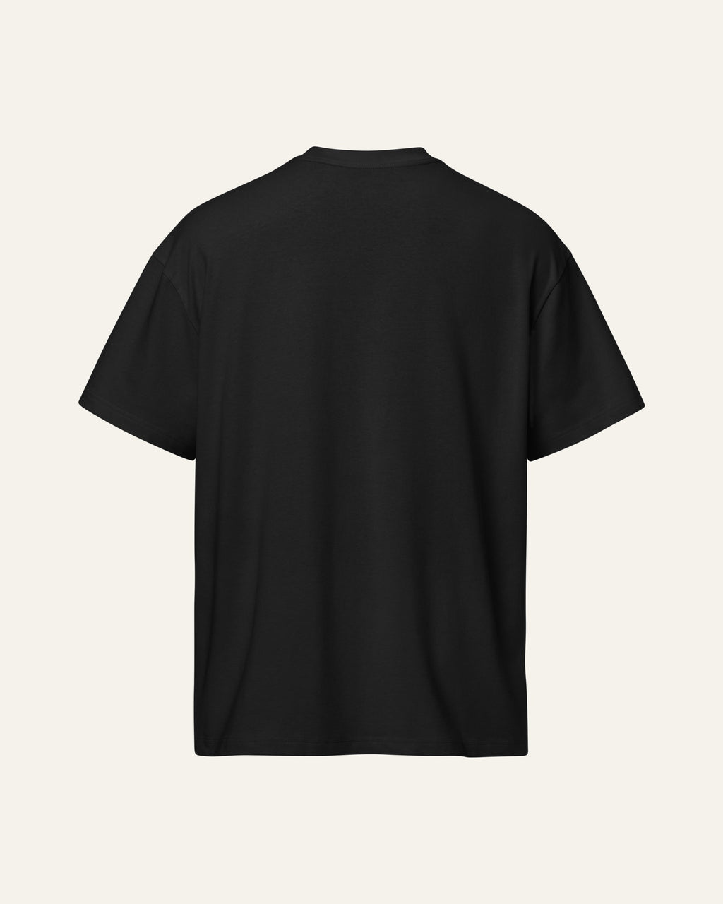 Back of a black heavyweight tee with no print