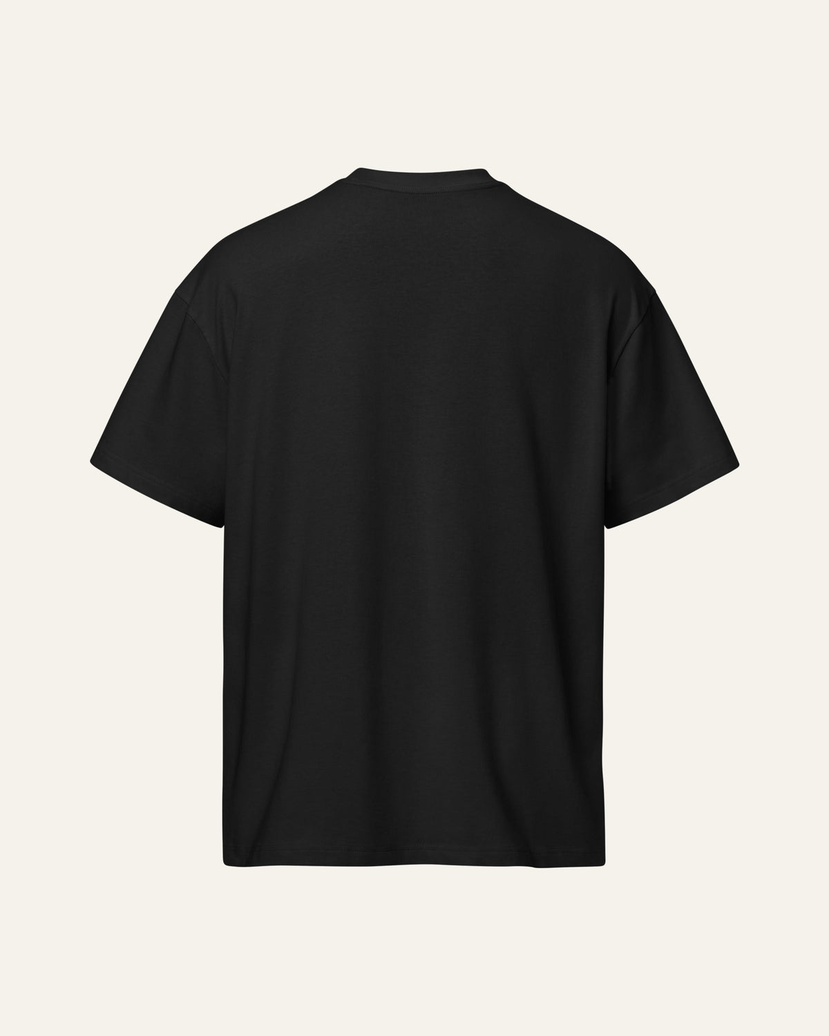 Back of a black heavyweight tee with no print