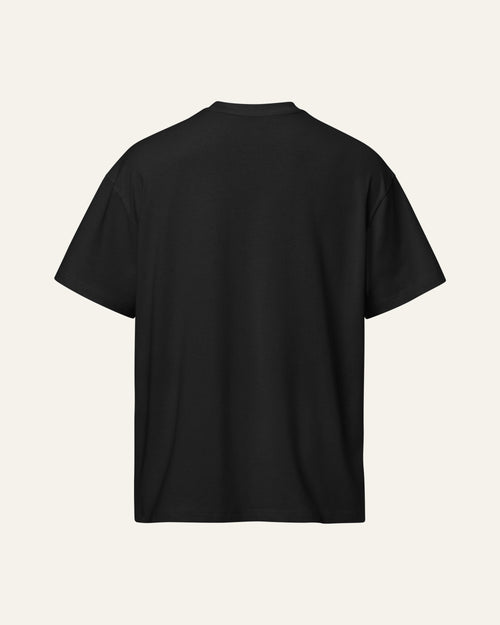 Back of a black heavyweight tee with no print