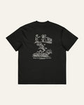 Back of the black melowear let the story unfold tee, three panels printed large across the back