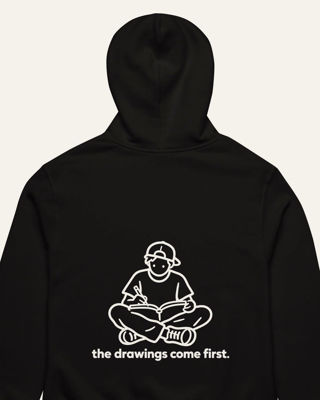 melowear the drawings come first hoodie, detail of the back print