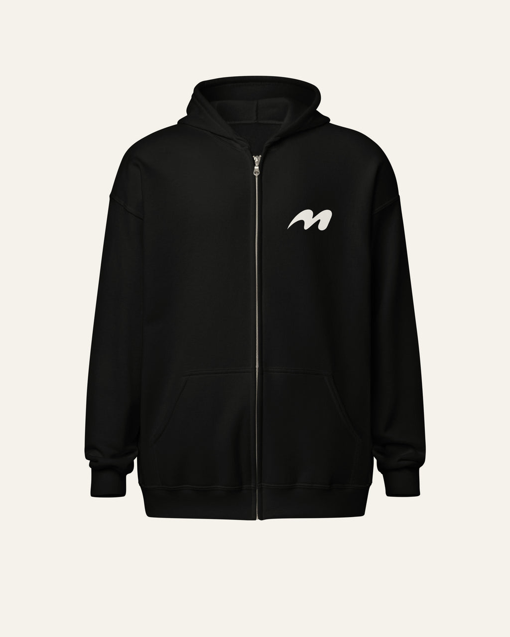 melowear the narrow road zip hoodie, front with the mark on the left chest