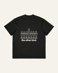 melowear the other kind tee, back print: six heads down in their phones, one with his hands together looking up