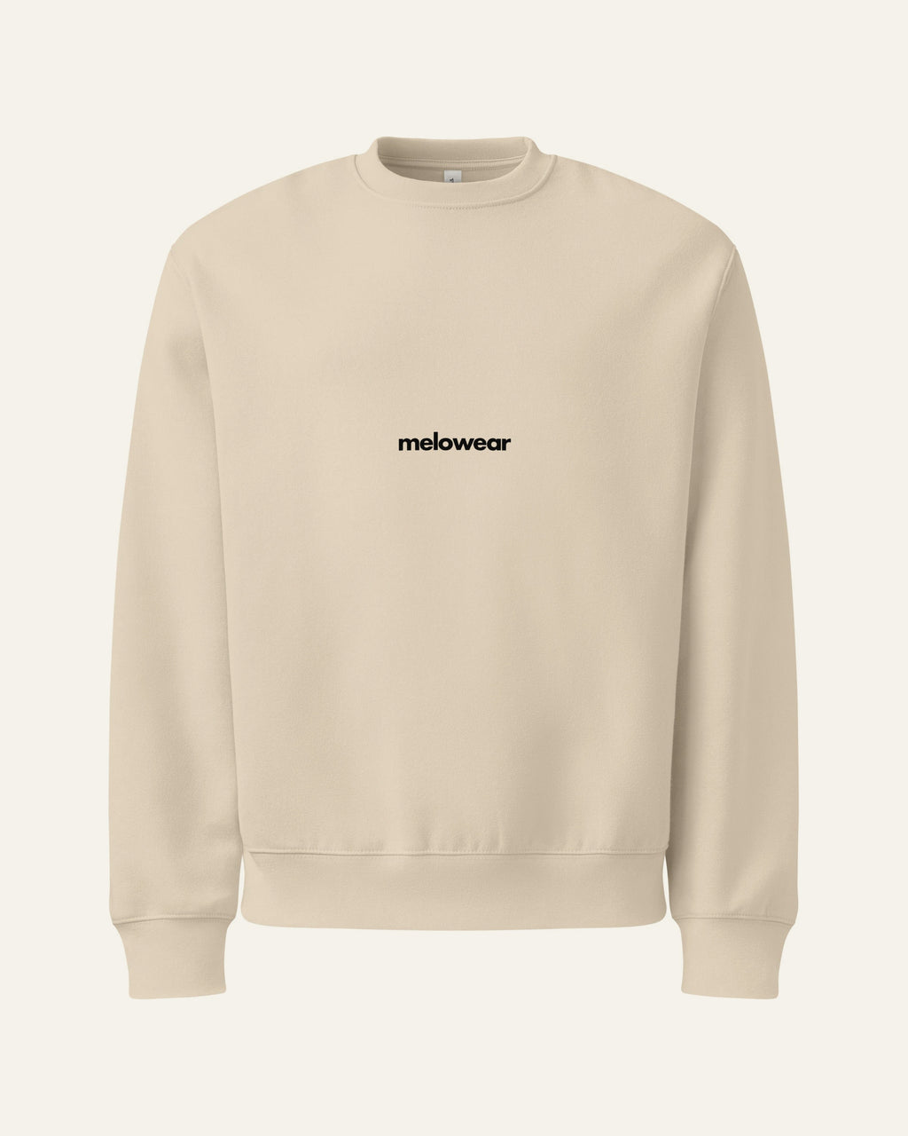 melowear basic crew in dust, wordmark small on the chest