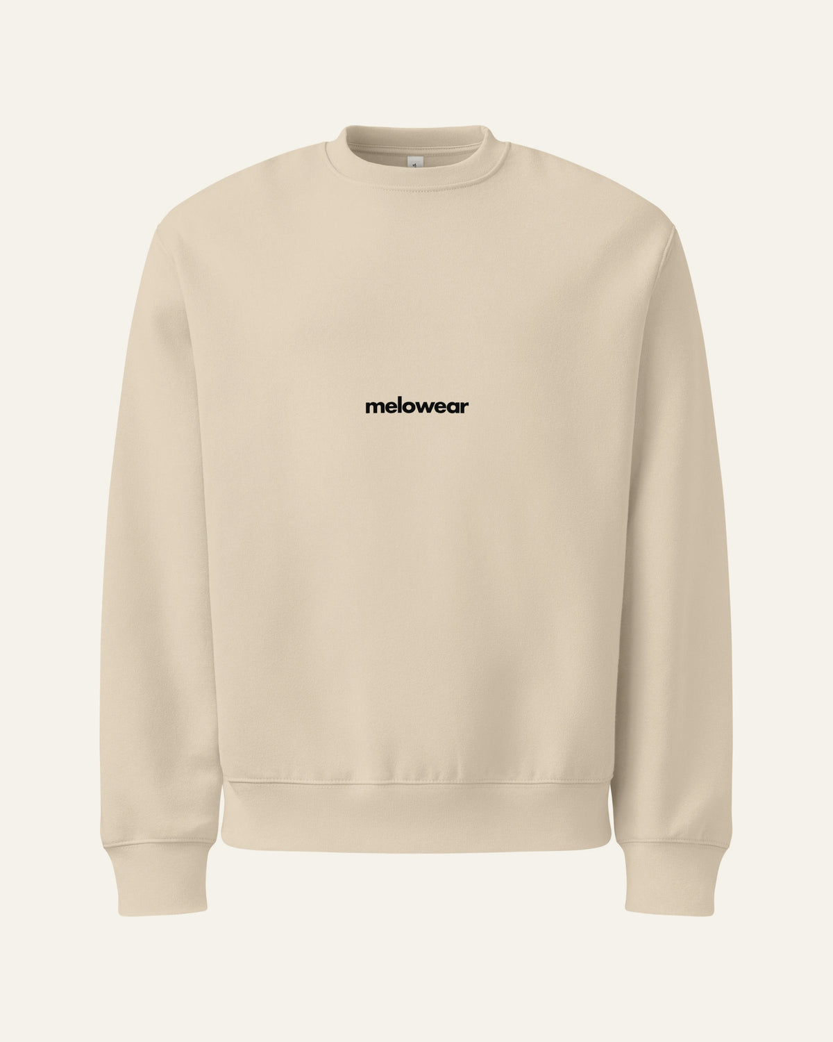 melowear basic crew in dust, wordmark small on the chest
