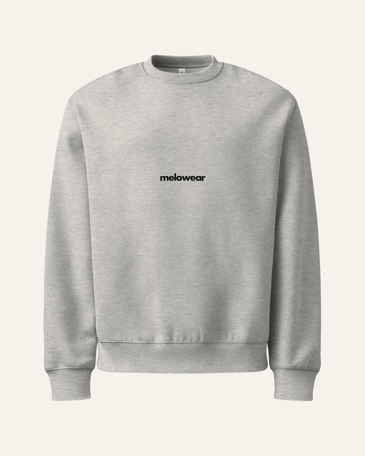 melowear basic crew in athletic heather, wordmark small on the chest